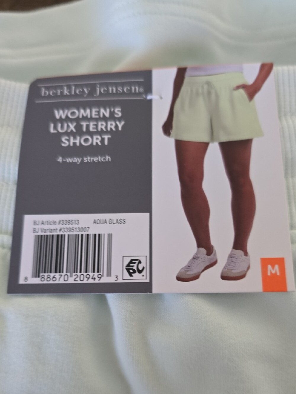 Women's Light Mint Terry Shorts with Ribbed Waistband - Picture 3 of 3